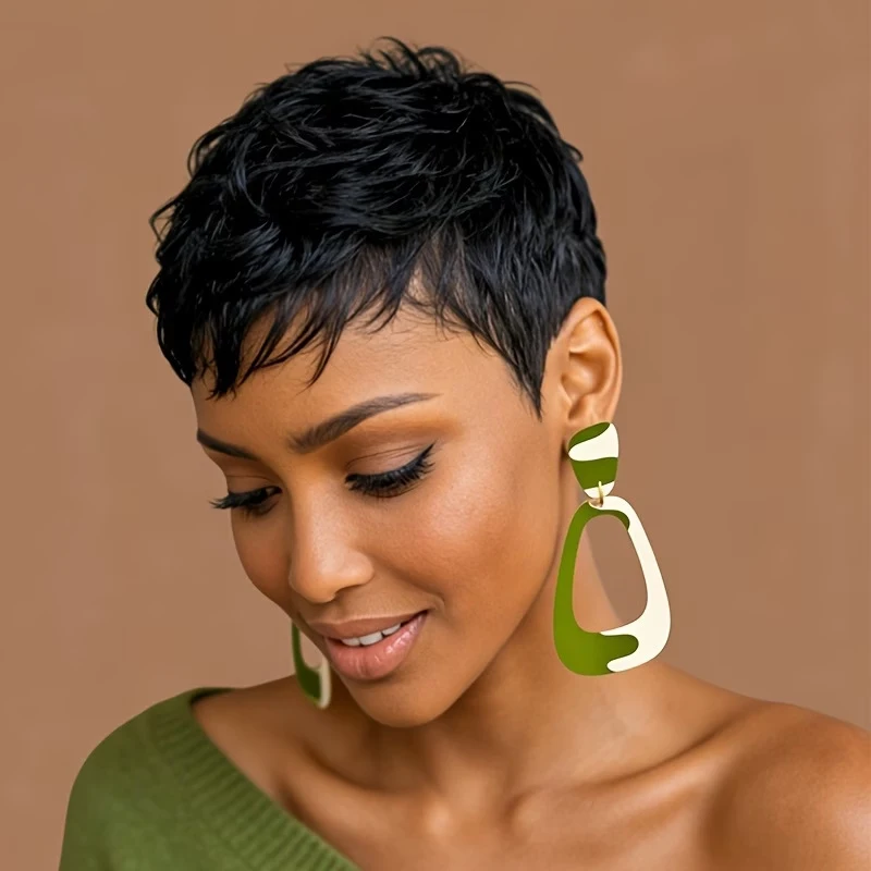 

African women's pixie wig with natural fine curls, , synthetic fiber headpiece, short curly hair for black w