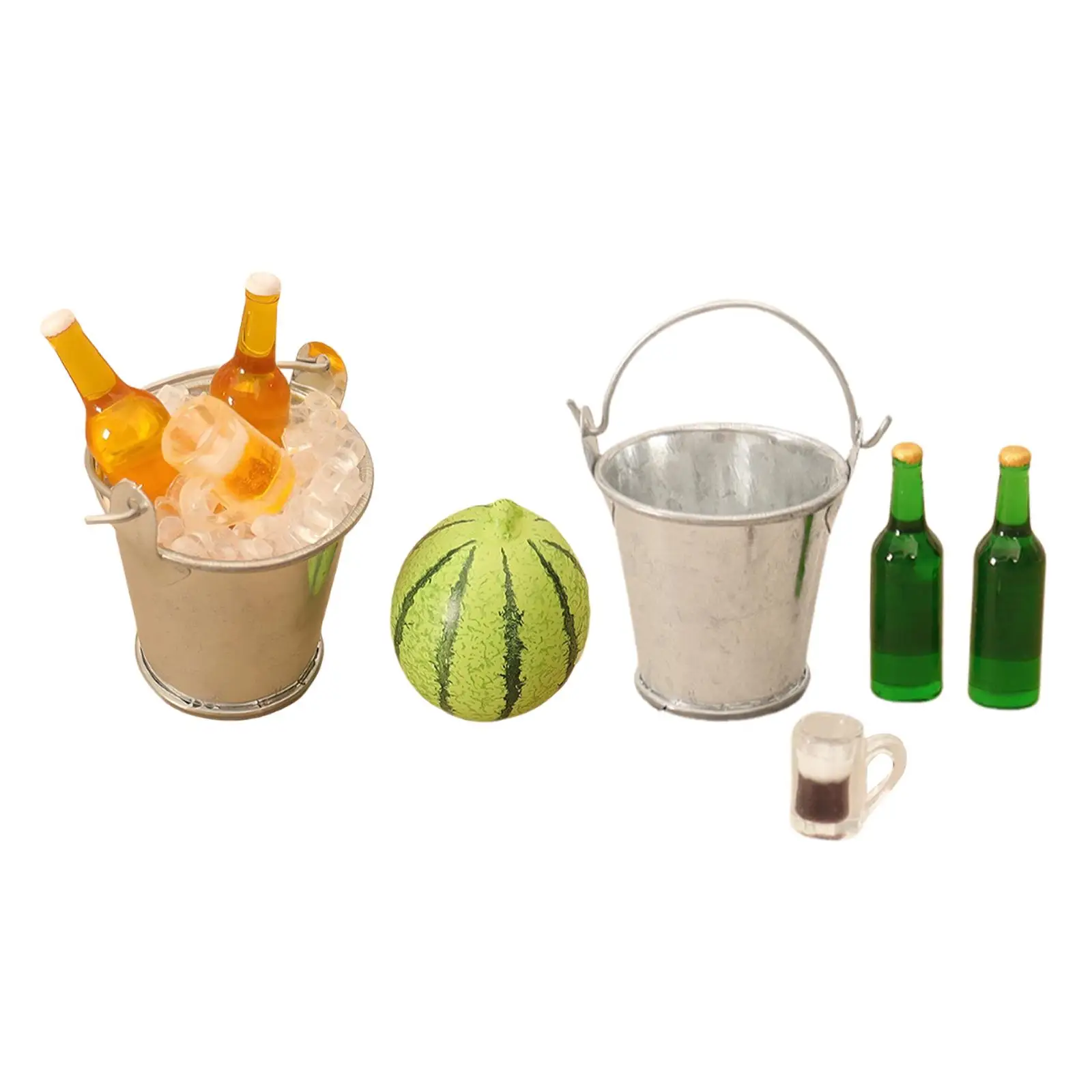 Ensemble de bouteilles de bière à l'échelle 1:12, refroidisseur de boissons, modèle de seau, jouet en résine simulée