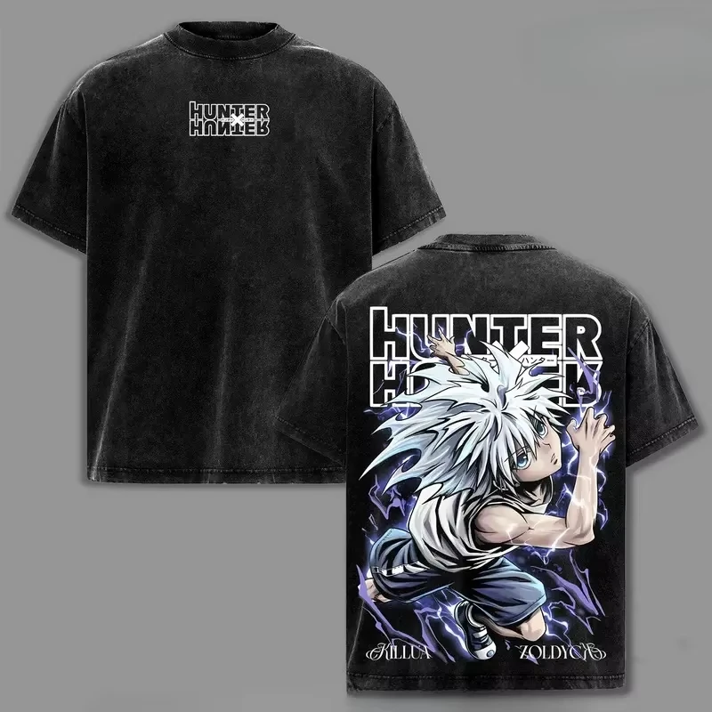 Anima Hunter X Hunter Kurapika Chrollo Graphic Print T-Shirt Men Women Retro Washed Loose Casual Oversized Cotton Summer New Tee