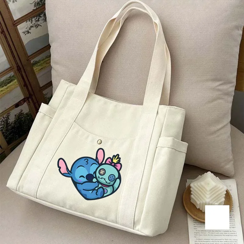 Bolso de mano de lona para mujer, bolsa de mano versátil con puntada en las axilas, de Disney, Stitch