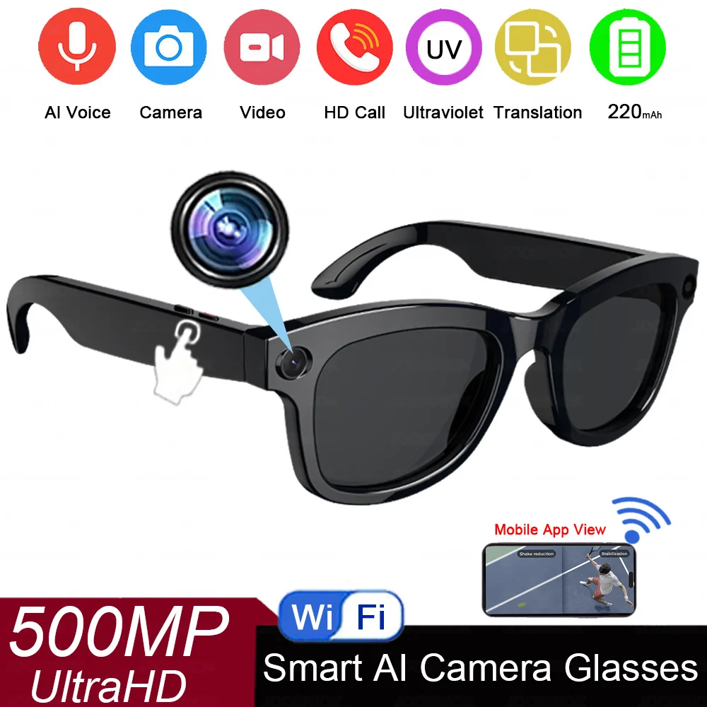 

Умные очки с искусственным интеллектом, голосовой помощник, перевод 500 Вт, 1080P, камера, Bluetooth-вызов, спортивные гарнитуры на открытом воздухе, солнцезащитные очки для мужчин и женщин