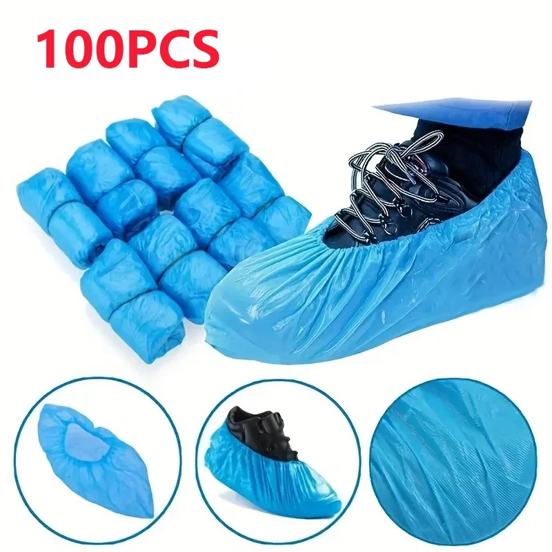 

100PCS disposable waterproof shoe cover plastic non-slip foot cover indoor PE padded shoe cover shoe protector waterproof 레인부츠