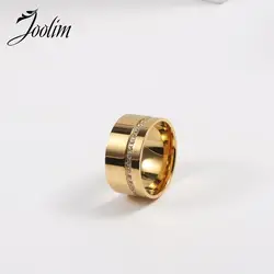 Joolim Jewelry High End PVD Wholesale Fashion Waterproof Thin Zircon Pave Wide Band Stainless Steel Ring For Women