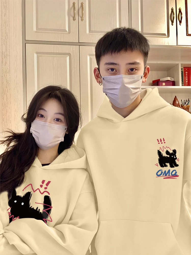 OMG Surprise Kitten Pattern Couple Sweatshirts Autumn and Winter 2024 New High-end Trend Hoodies