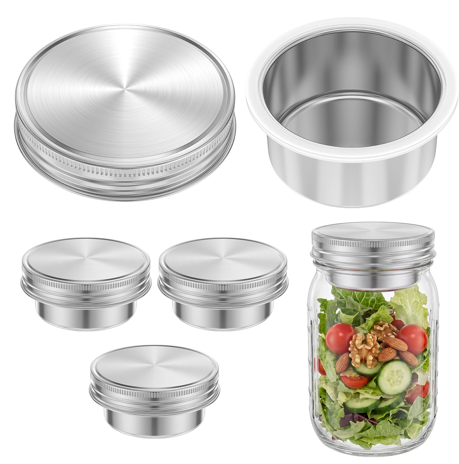 Meal Prep Jar Salad - 4 stuks 78/86 mm roestvrijstalen deelbekers