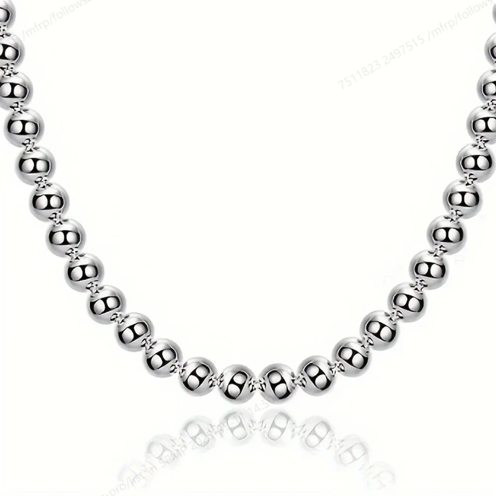 925 Sterling Silver 8mm Exquisite Beaded Necklace for Men and Women, Fashionable Wedding Gift, Party Jewelry Accessories