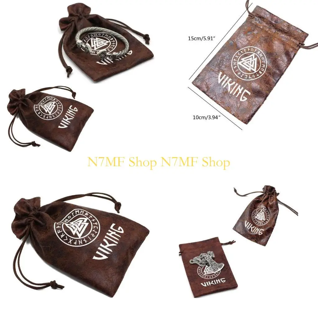

N7MF Quality Medieval PU Bag Organiser Drawstring Storage for Special Occasions