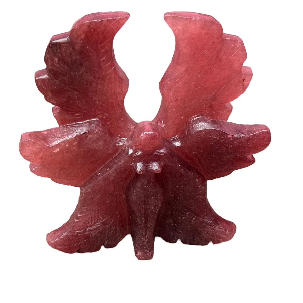 Strawberry Quartz Seraphs Carving Handcrafted Crystal Figurine Reiki Healing Stone Spiritual Home Decor Gift