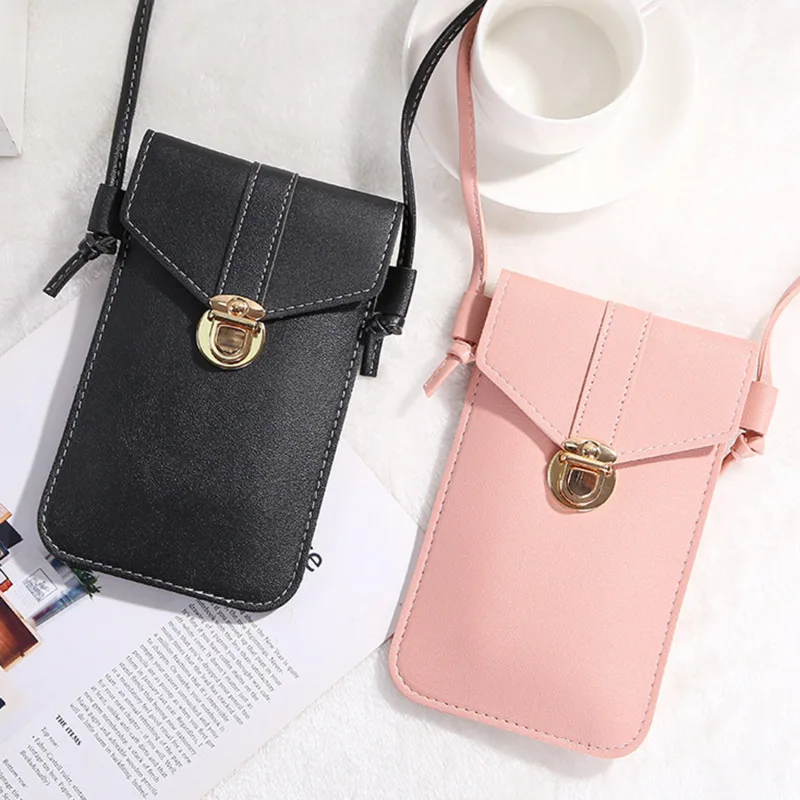 Fashion Women Bags PU Leather Touch Screen Cell Phone Wallets Hasp Crossbody Shoulder Strap Handbag For Female Simple Women Bags