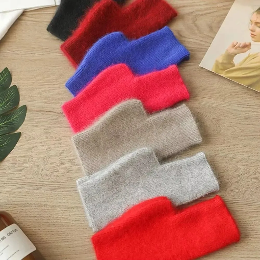 High Quality Fingerless Cashmere Gloves Warm with Thumb Hole Knitted Wool Gloves Wrist Length Winter Gloves Unisex