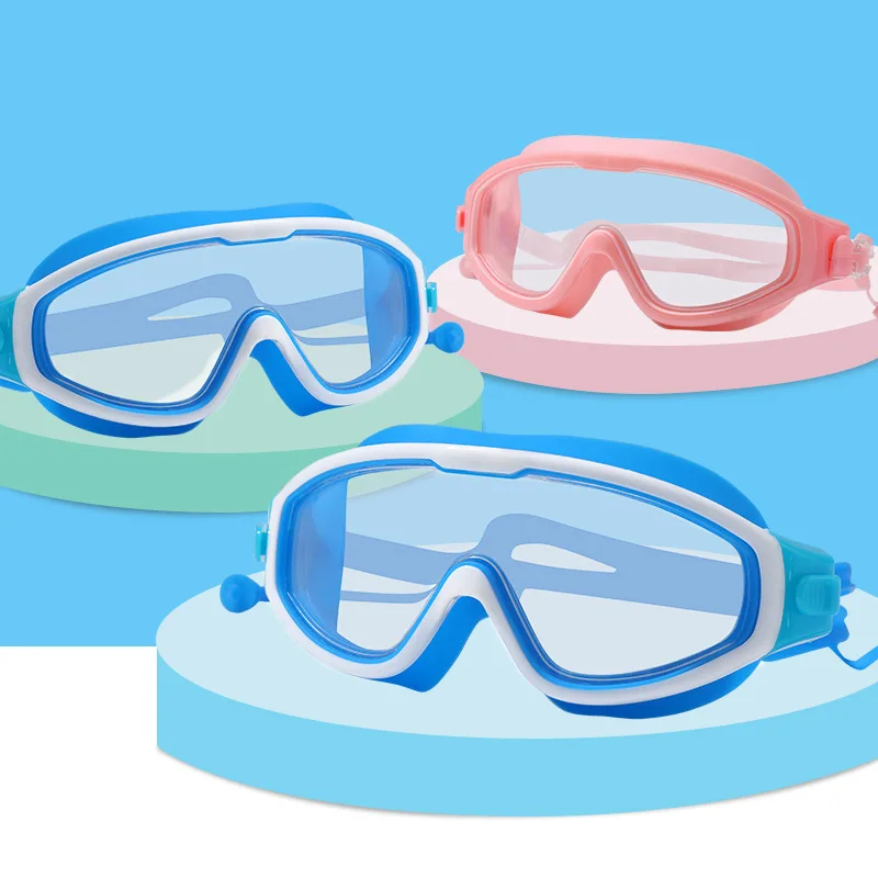 Children's Goggles Boys' Waterproof and Anti-fog HD Swimming Glasses Girls' Big Box Swimming Goggles Set Kids