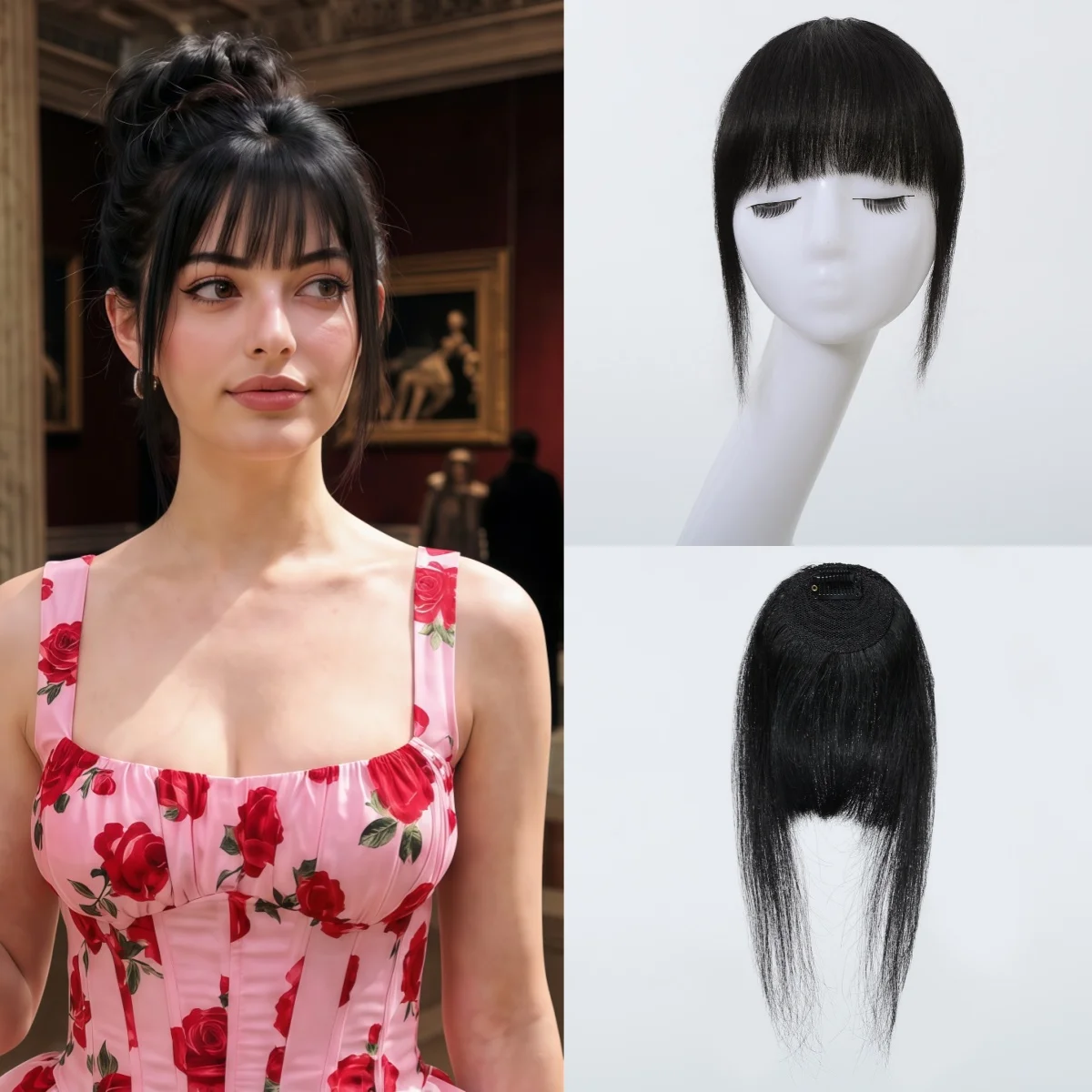 100% Human Hair Bangs Clip In Hair Extensions Seamless Natural Fringe Hairpiece Breathable Mesh Front Hair For Women