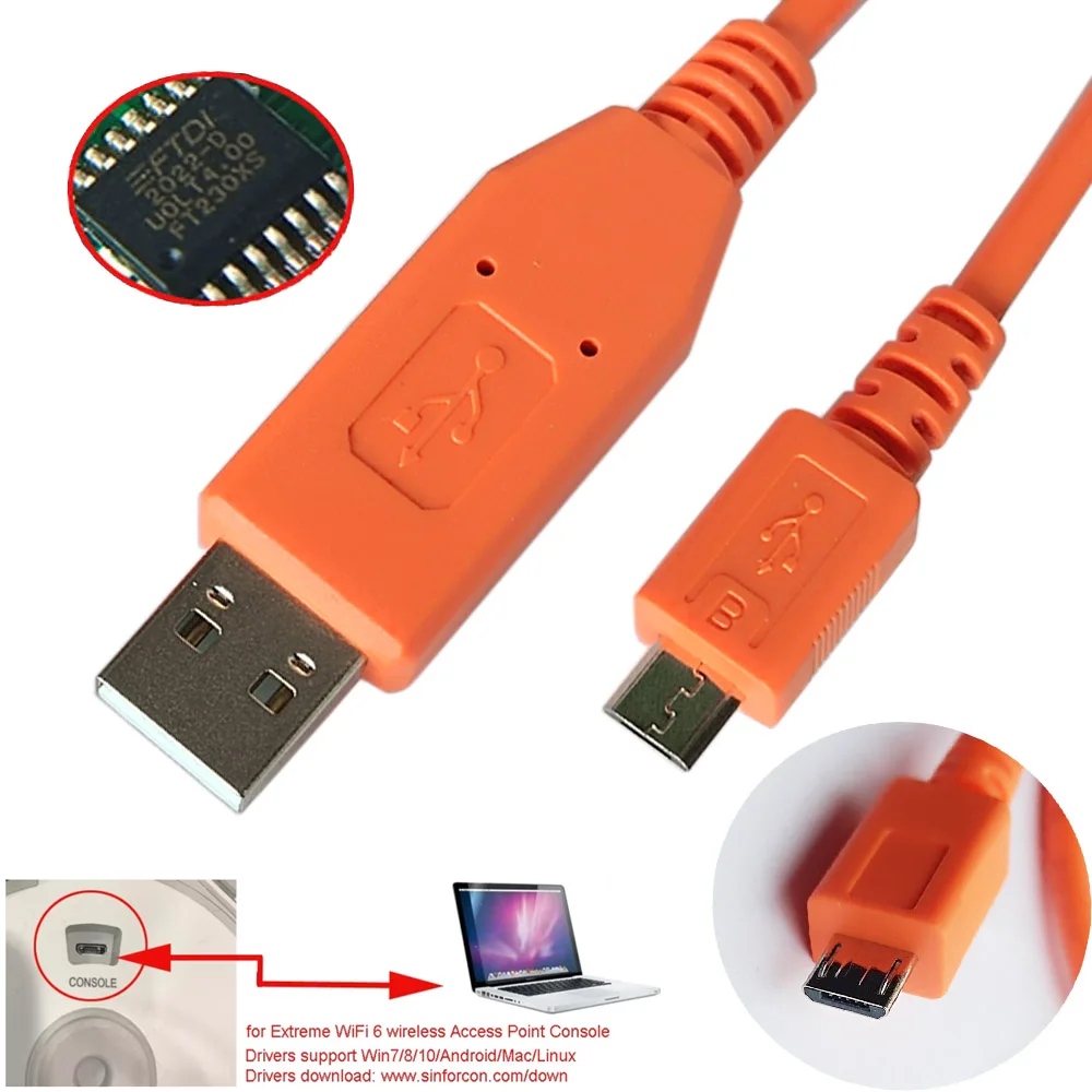 

USB-microUSB Cable for Extreme AP/305/410 Wifi Access Point PC/Console/Config/Program Cable ACC-WIFI-MICRO-USB 644728055371