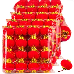 30Pcs Small Flocking Red Lanterns Mini Lucky Hanging Lantern Wedding Party Hanging Pendent Chinese Spring Festival New Year Gift