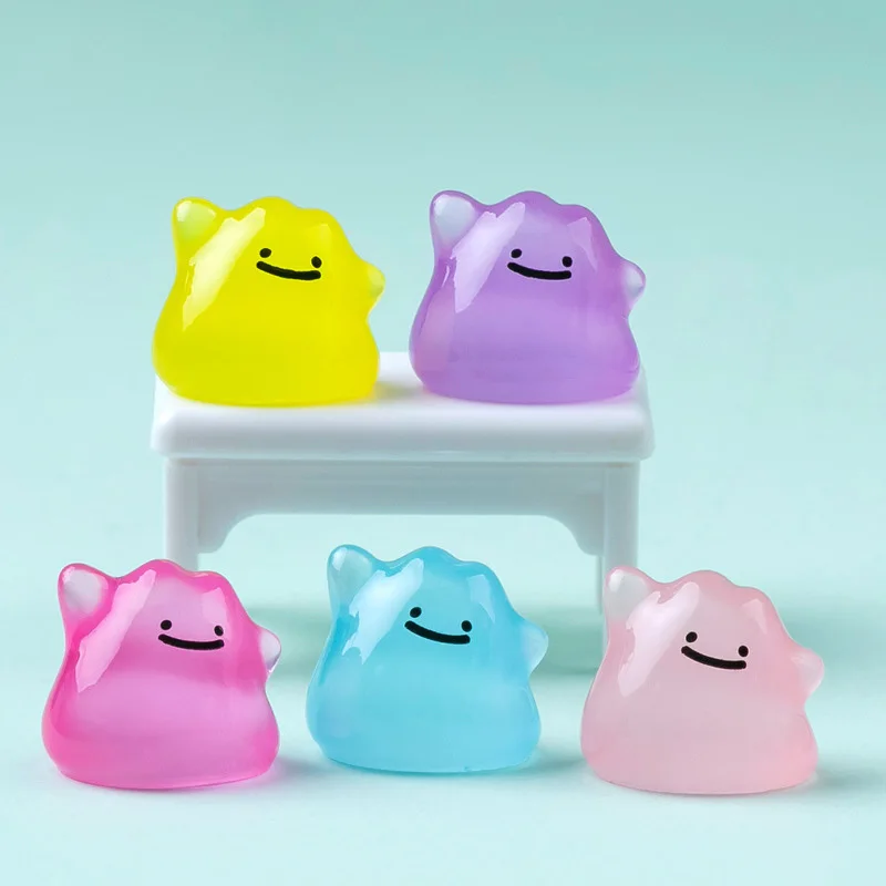 Conjunto de 6 Figuras Miniaturas Multicoloridas de Anime Pocket Monsters que Brilham no Escuro, Modelo Fofo de Ditto, Decoração de Boneco, Presente Surpresa de Halloween