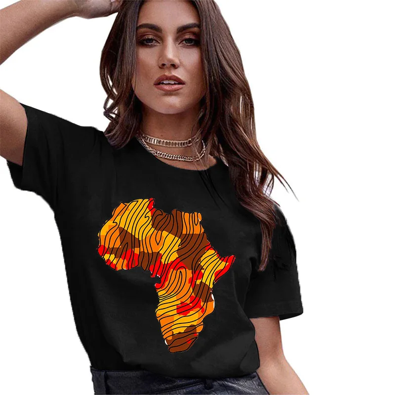 

Cotton 100% Women Tee Cartoon Africa Print Oversized T-shirt for Women Harajuku Graphic Tshirts Oversized T Shirt