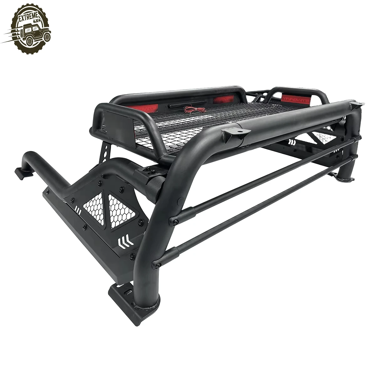 

Custom Truck Bed Rack with High Roll Stainless Steel Bar Cage Luggage Basket Carrier for NP300 Tacoma FJ Cruiser Colorado-Black