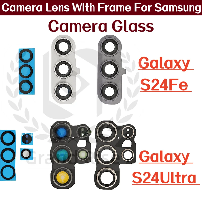 Lente de vidro da câmera traseira para samsung galaxy s24fe s24ultra lente de vidro da câmera traseira com quadro com adesivo adesivo substituição par