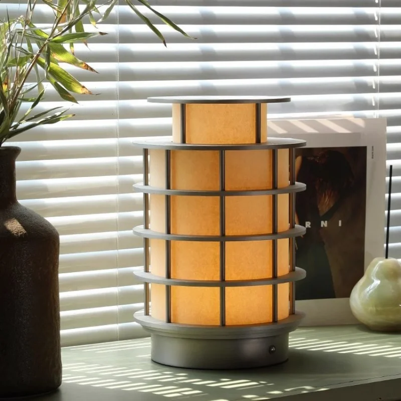 

Antique Portable Rechargeable Table Lamp Hotel Study Room Dining Room Parchment USB Vintage Bedroom Lamps