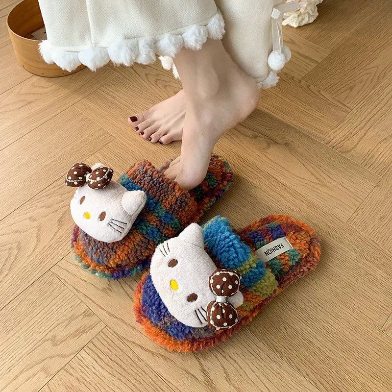 

Женские хлопковые тапочки Dopamine Kawaii Hello Kitty, зимняя домашняя сумка, хлопковая обувь с героями мультфильмов, теплая нескользящая бесшумная домашняя обувь
