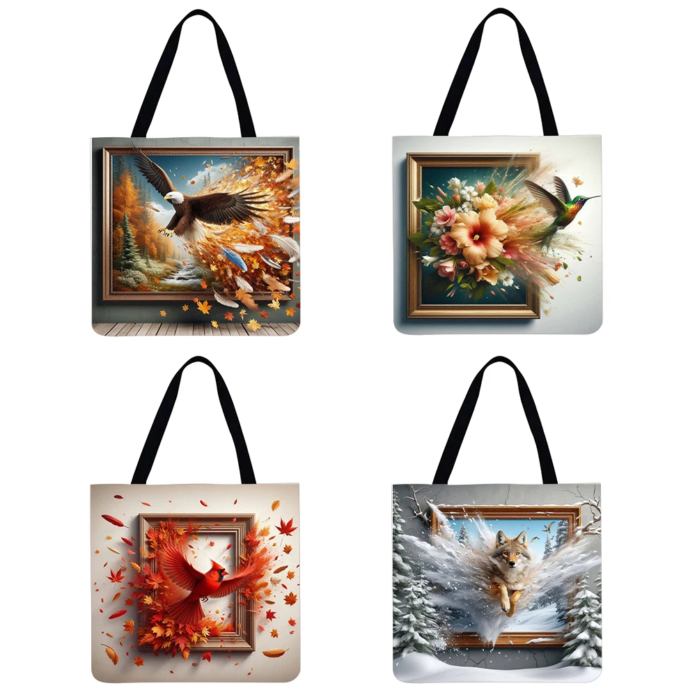 กระเป๋าผ้าลินินความจุขนาดใหญ่ 4 ชิ้น