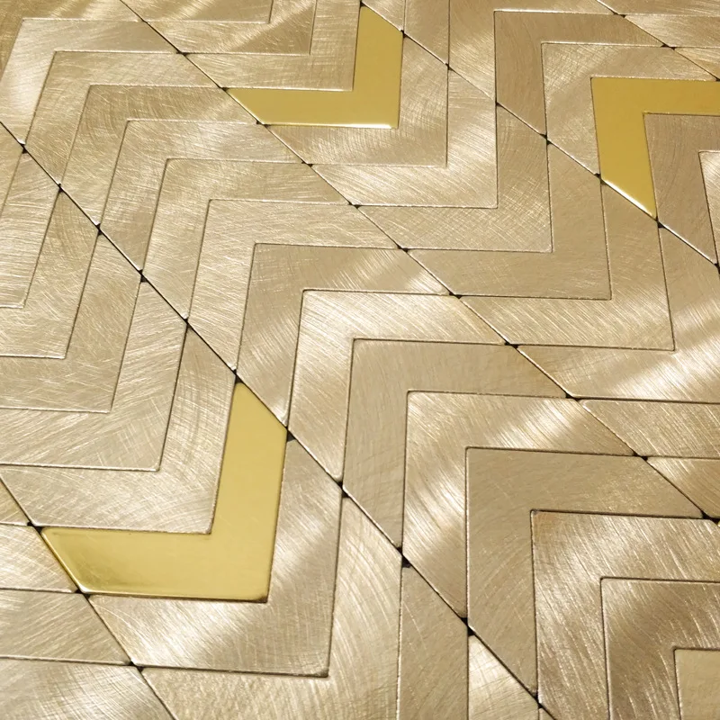 Adhesive Wallpaper for Wall, Arrow Pattern Brushed Stainless Steel Self-Adhesive Mosaic Tile, Waterproof Peel and Stick