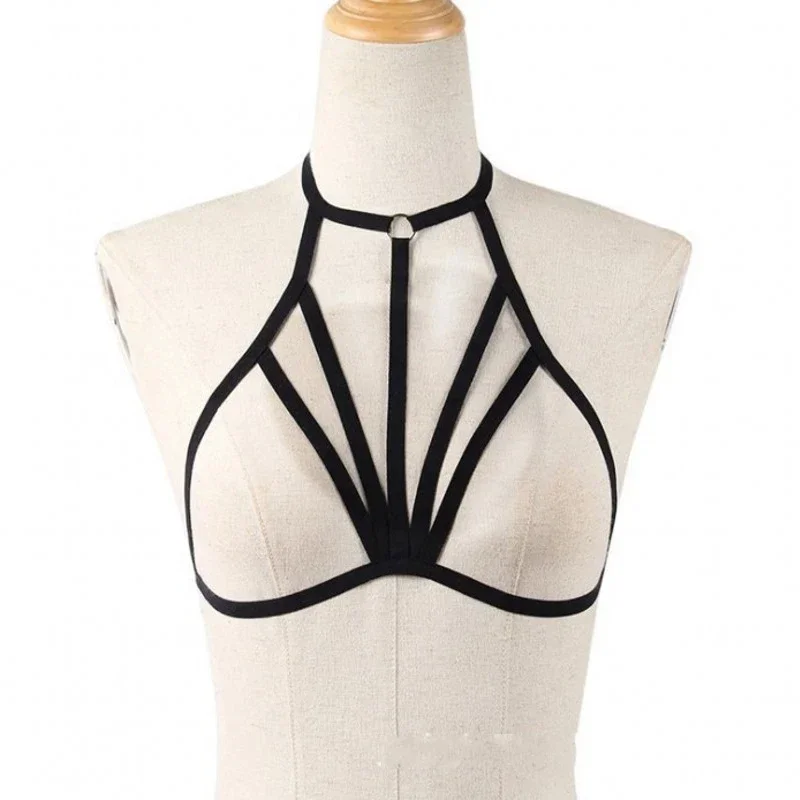 Sexy Lingerie Erotic Hollow Out Elastic Cage Bra Sexy Women\'s Underwear Bandage Strappy Halter Bra Exotic Costume Lenceria Mujer