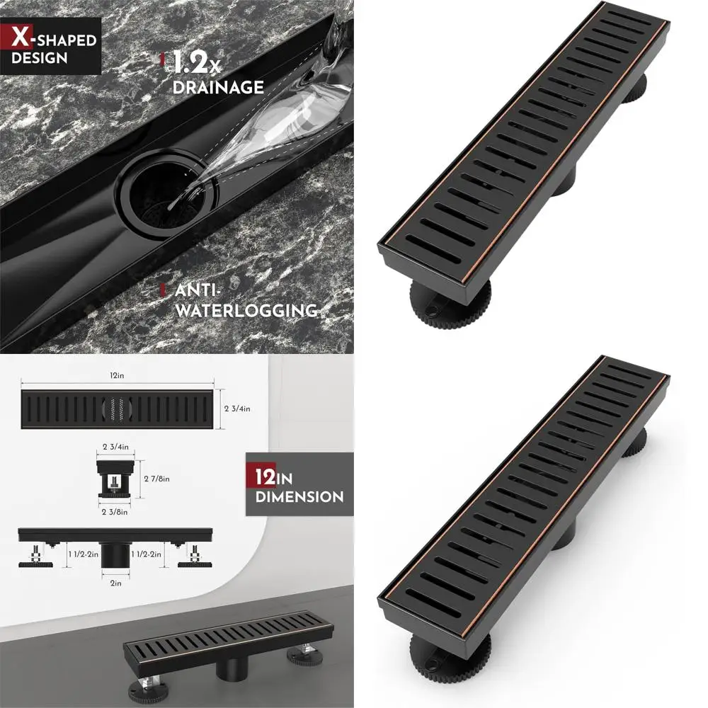 Ralo Linear de Chuveiro de 12 Polegadas com Grelha Removível, Bronze Polido, Aço Inoxidável, Certificado CUPC