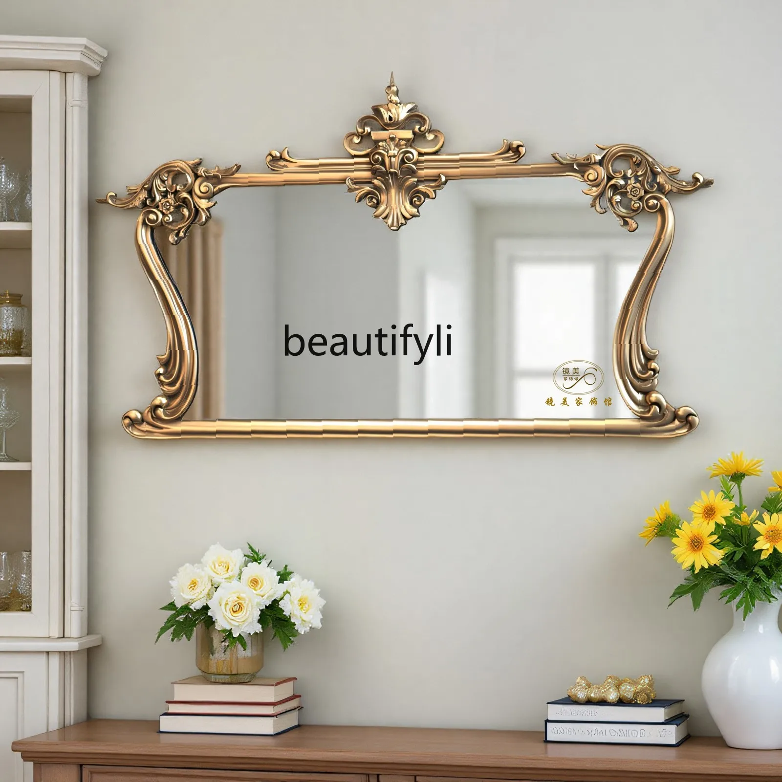 

French retro carved bathroom mirror wall-mounted mirror American fireplace decorative mirror