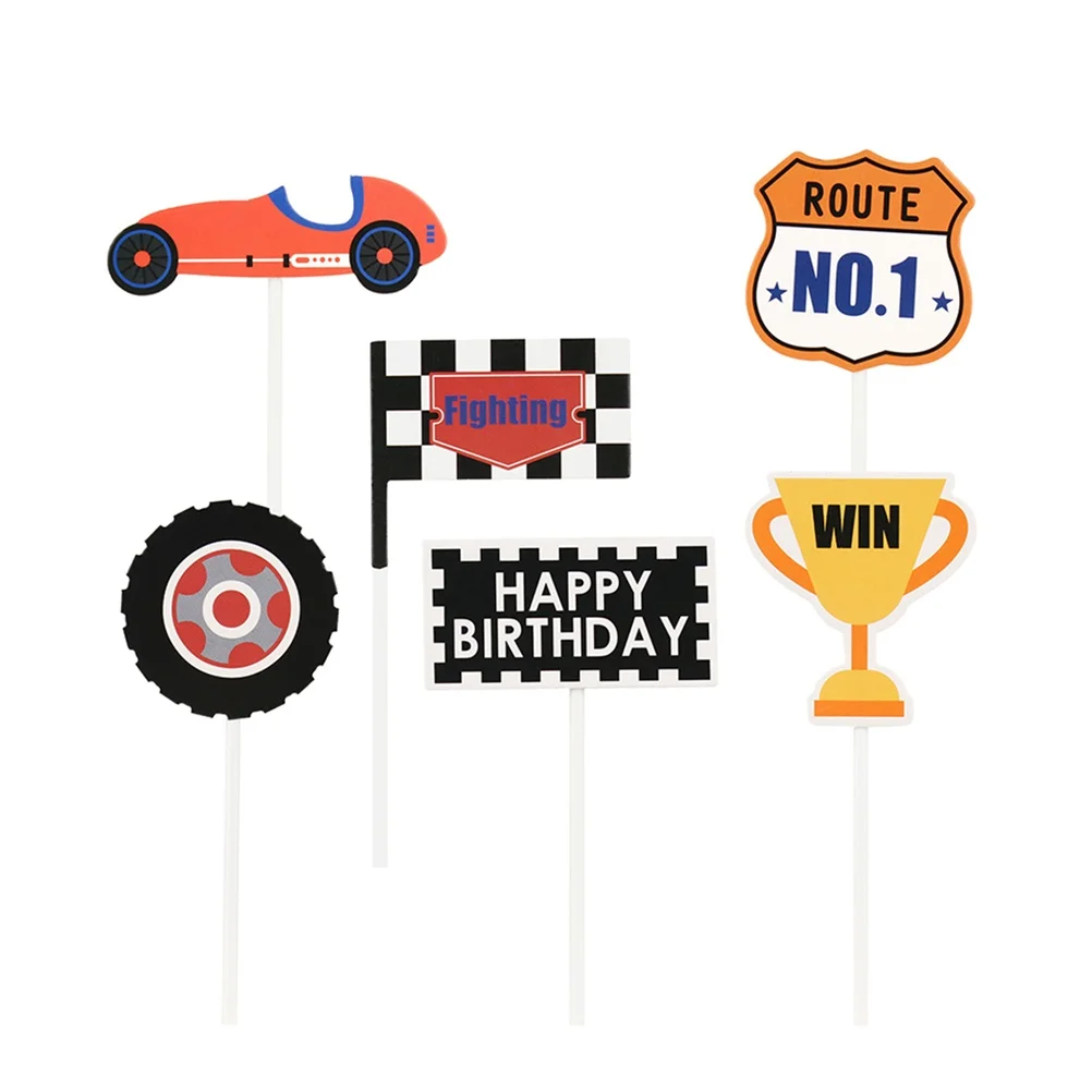 

18pcs Trophy Cake Toppers Racing Theme Birthday Picks Cupcake Toothpicks Party Supplies Car Design Cake Decorations