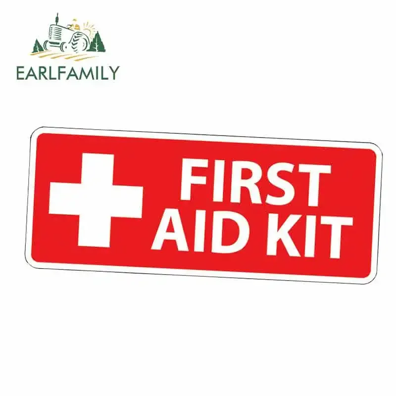 EARLFAMILY 13cm x 6cm Car Sticker Reflective RED First Aid Kit Sticker 1st Aide Decal Emergency Safety Alert Graphic