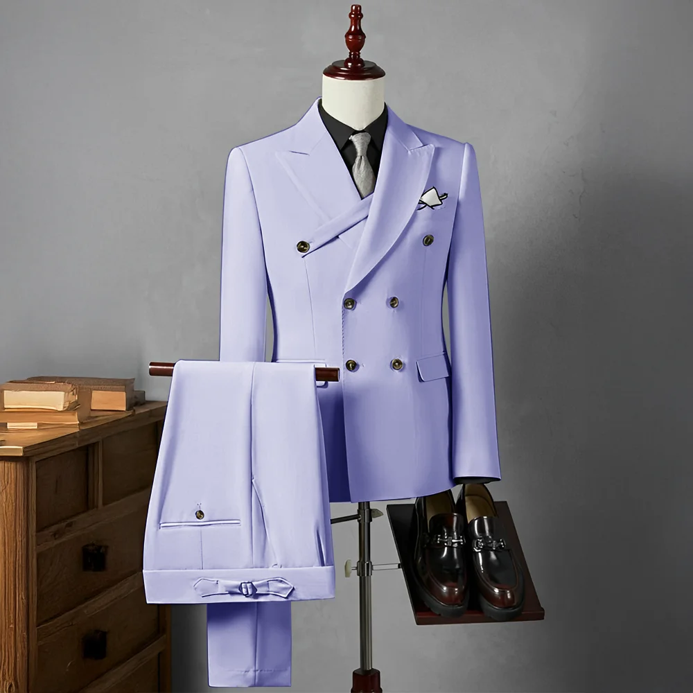 Formal BusinessMen's Suits Peak Lapel Double-Breasted Formal Business Wedding Groom Tuxedo 2Pcs Blazer for Mens