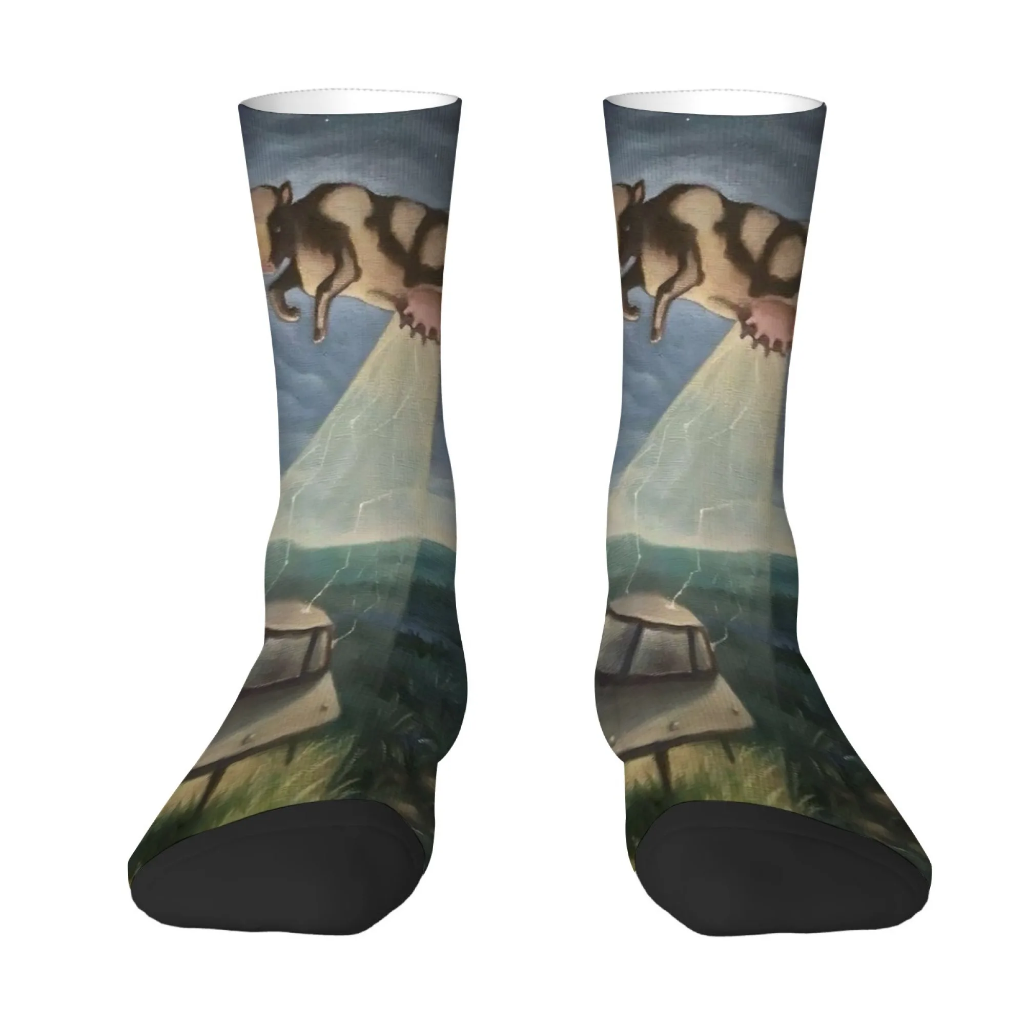 

Surrealist Cow UFO Socks Skin Friendly Stretchy Form Fitting Men's Socks Travel Hiking Retro Streetwear Style Compression Socks