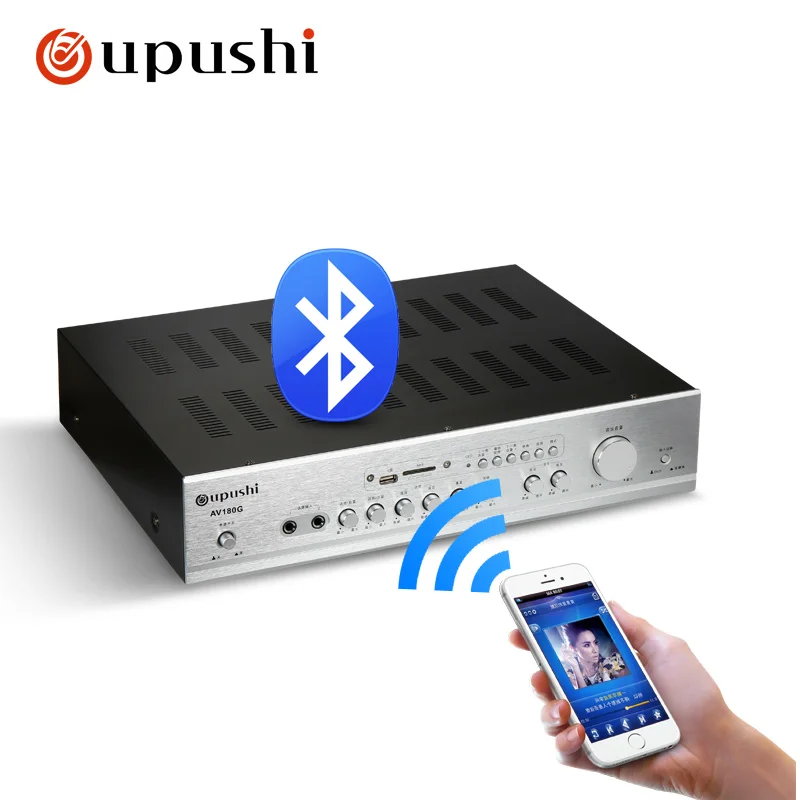 Oupushi AV180G เครื่องขยายเสียงแบบมืออาชีพ2*130W พร้อมระบบสีฟ้าฟันเพื่อใช้ระบบ PA ระบบโฮมเธียเตอร์