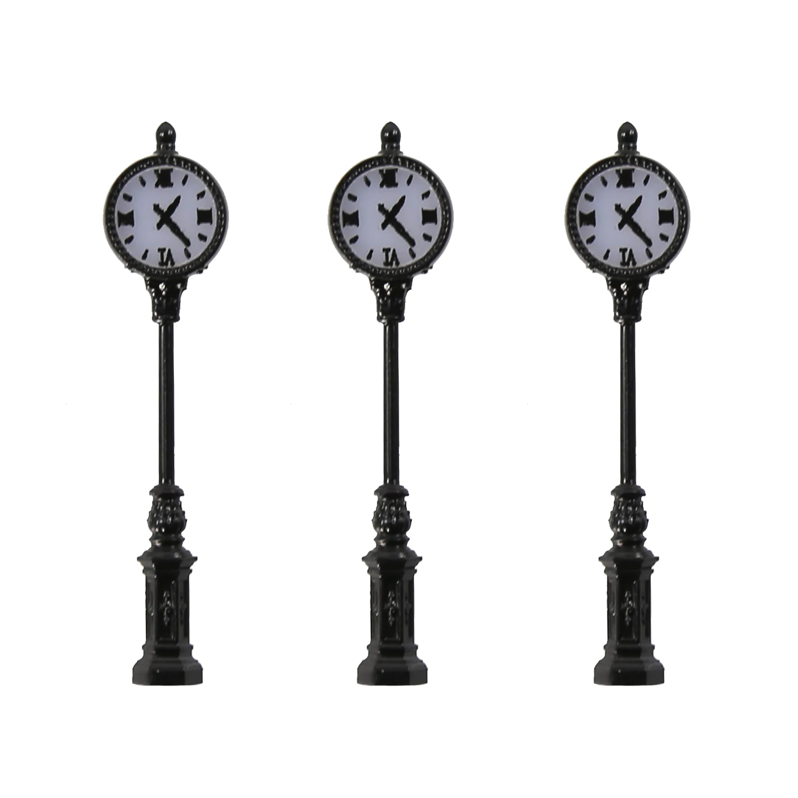 Evemodel 3pcs N Scale 4.3cm Vintage Platform Black Clock Lamps Warm White LED for Model Railway Station LD36