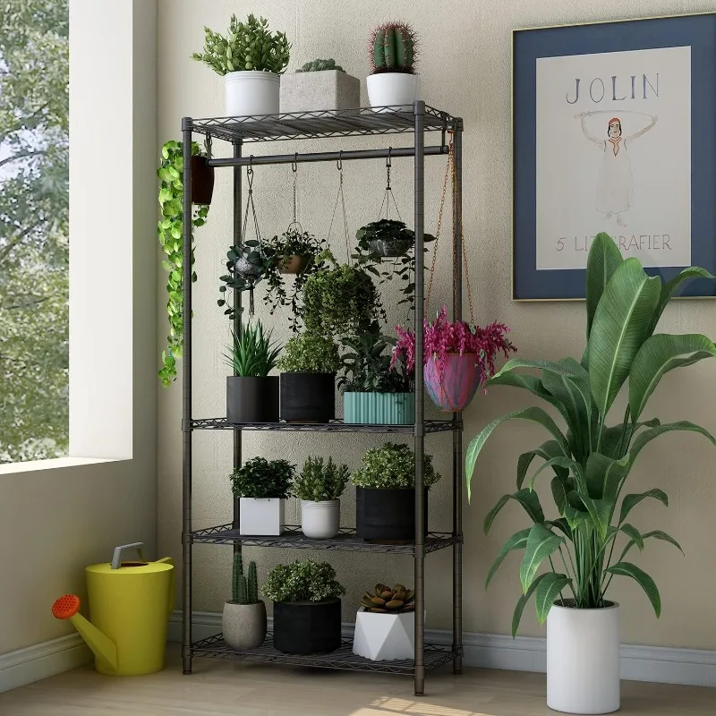 4-Tier Plant Shelf for Indoor Plants Outdoor, Large Multiple Flower Pot Holder Rack，Hanging Plant Stand Adjustable Plant Stand