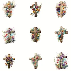 9Pcs JESUS Faith Cross Lron-On Transfer Stickers,Vinyl Heat Transfer Patches For DIY Couple Clothing Pillow Backpack Hat Craft