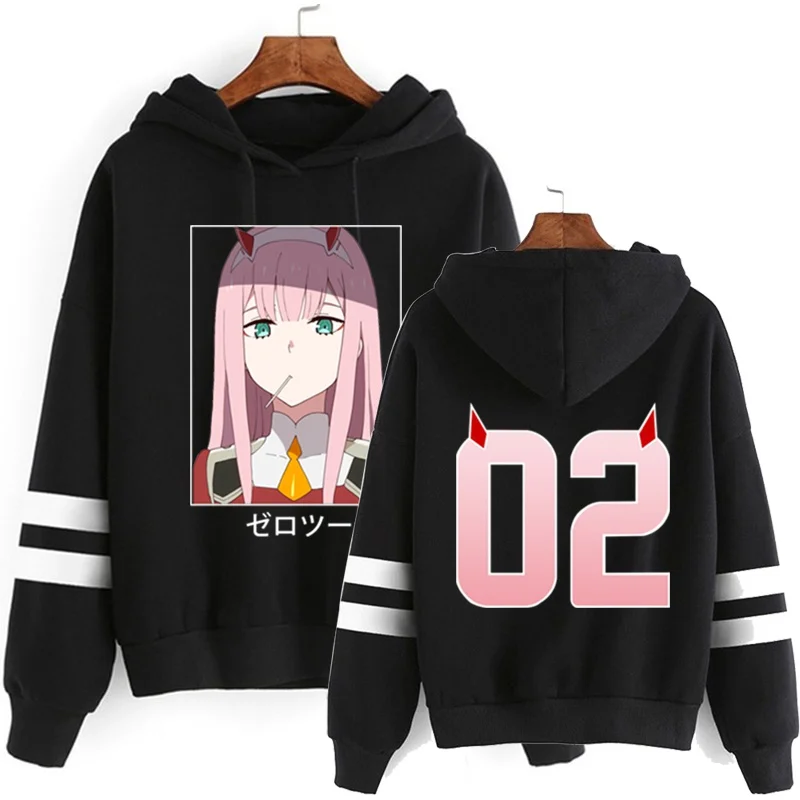 NEW Anime Zero Two Anime Hoodies Women Fashion Striped Long Sleeve Hooded Sweatshirt Pullover