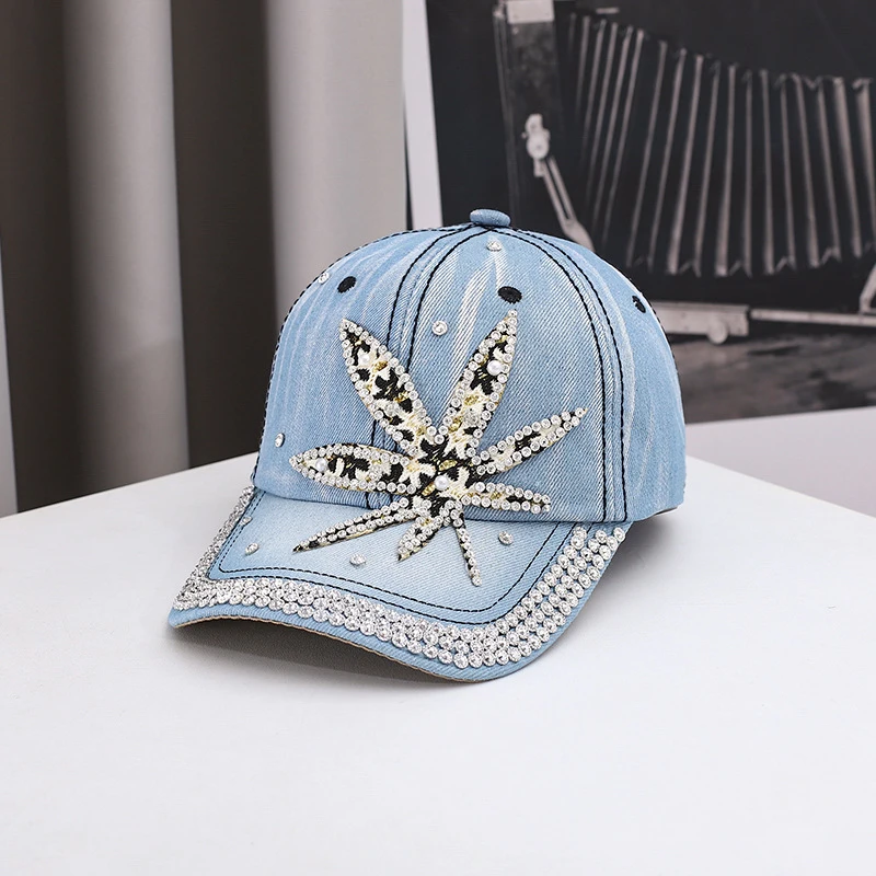 New cross-border denim baseball cap with lace and rhinestones, fashionable and versatile outdoor casual hat