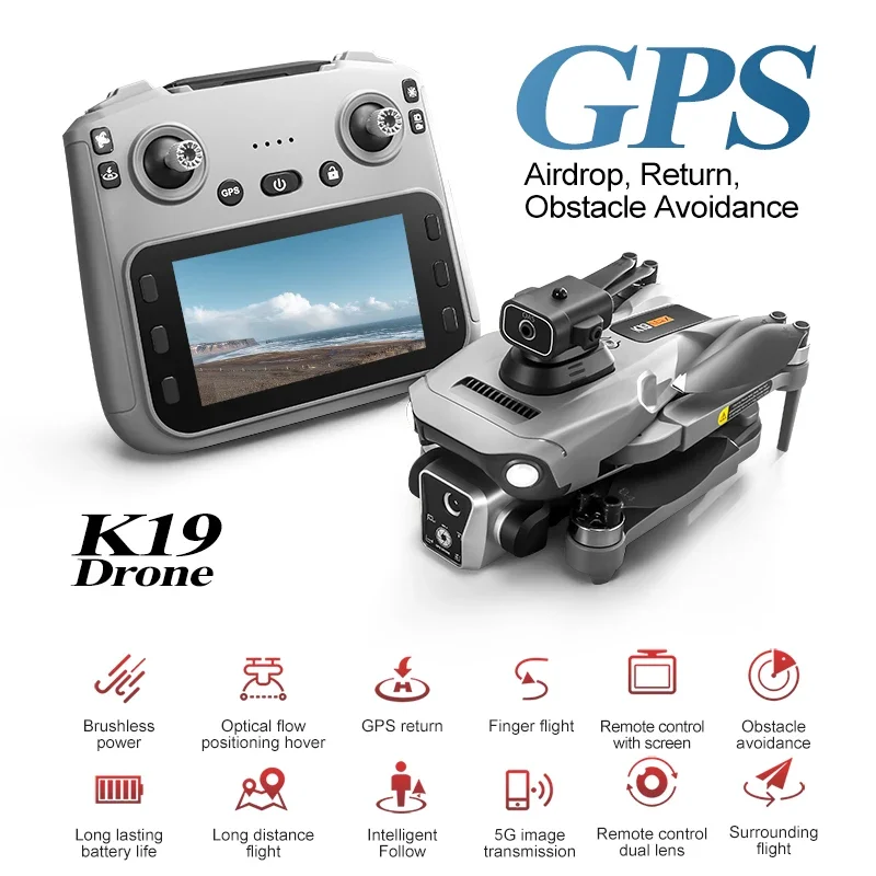 

GPS RC Drone 4K Dual Camera 5G Obstacle Avoidance Foldable Remote Control Brushless UAV 4.5In Screen Quadcopter K18 MAX K19 MAX