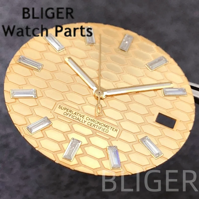 BLIGER 29 มม.ผู้ชาย Land ประเภทเพชร Index นาฬิกามือชุด Lume Rose Gold/Gold Mark Fit NH35 NH36 การเคลื่อนไหว 3 O 'นาฬิกาวันที่