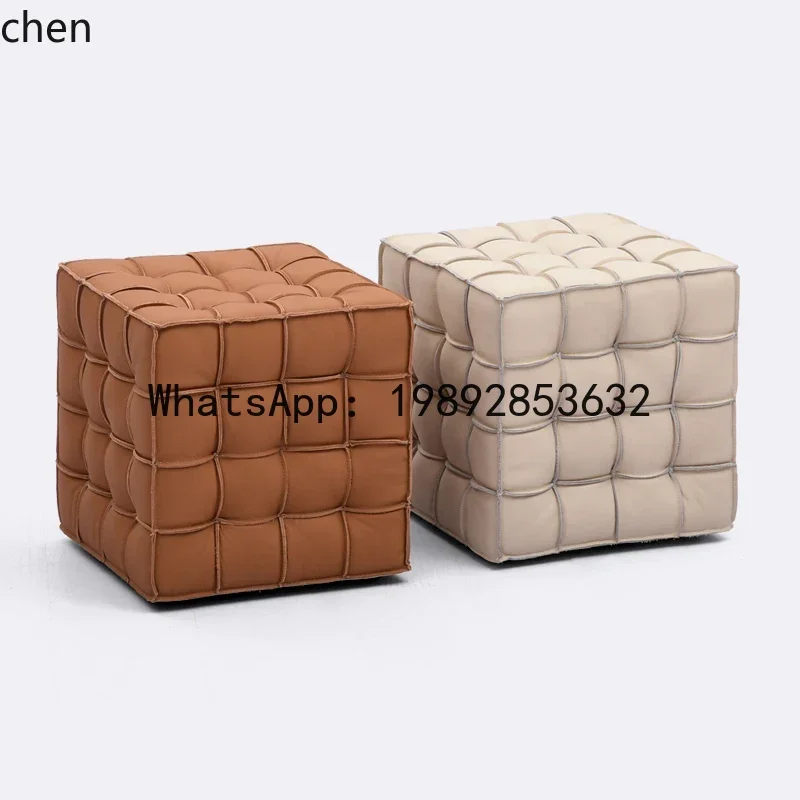 

P5/14 light luxury first-layer cowhide sofa stool living room creative square pier shoe change stool step low stool