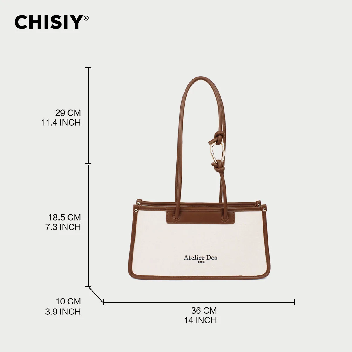 CHISIY Original Handmade Brown Corduroy Letter Detail Bag With Splice Design And Asymmetric Buckle Decoration, Large Capacity Sh