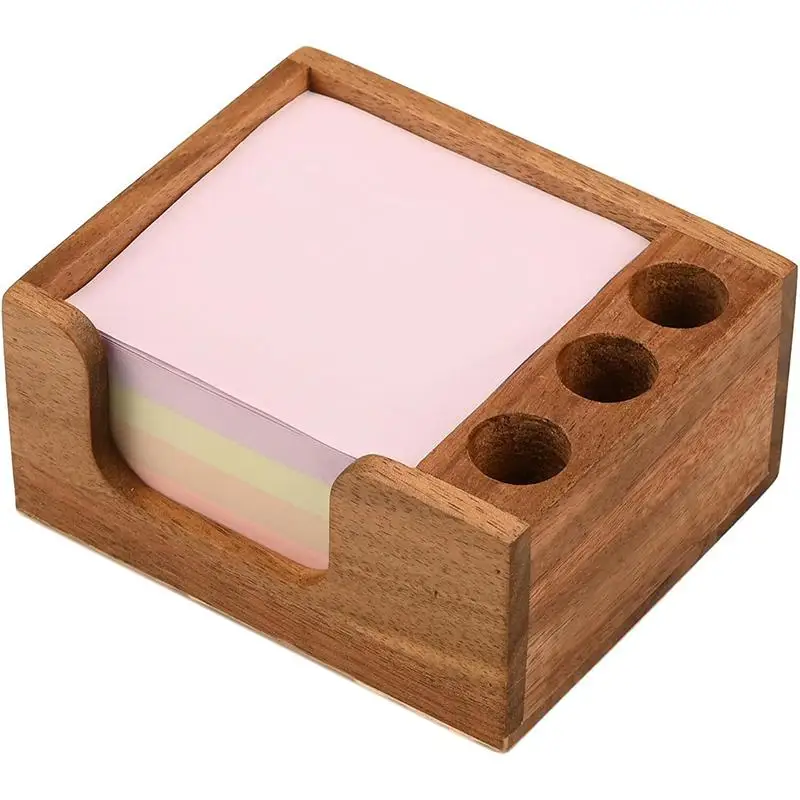 Wooden Desk Organizer With 3 Pen Holders Sticky Note Holder Pencil Stand Office School Stationery Holder Multi-function Storage