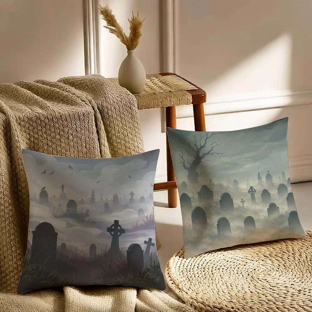 Halloween Graveyard Mist Cushion Cover Pillowcase Anti-dustmite living Room Sofa Decor Cushion Room