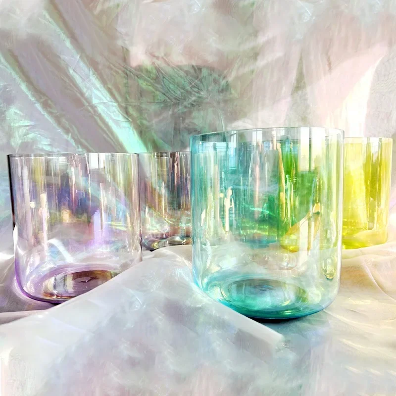 Cosmic Aurora Transparent Color Singing Bowl Quartz Crystal Singing Bowl Meditation Yoga Sound Therapy Crystal Singing Bowl