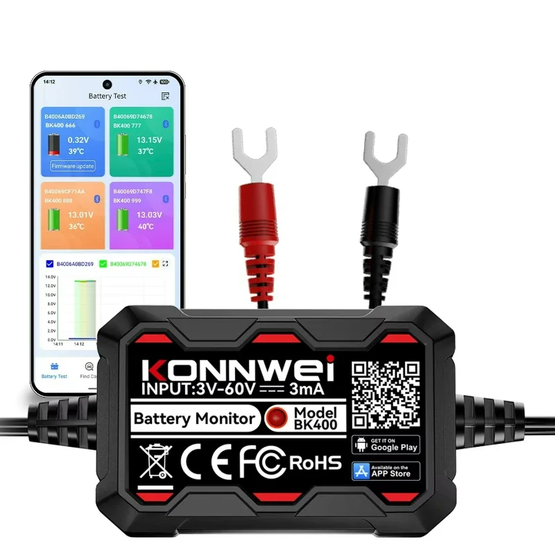 BK400 Bluetooth battery monitor voltmeter, free APP can connect 6 devices at the same time, real-time waveform data
