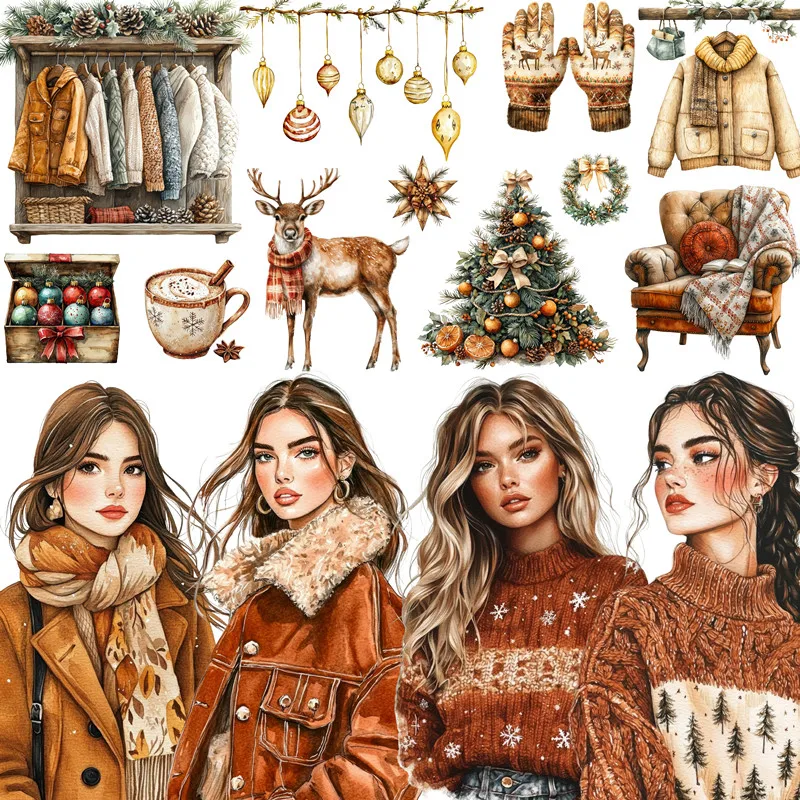 16 unids/pack invierno cálido chica pegatina DIY artesanía álbum de recortes diario basura pegatinas decorativas