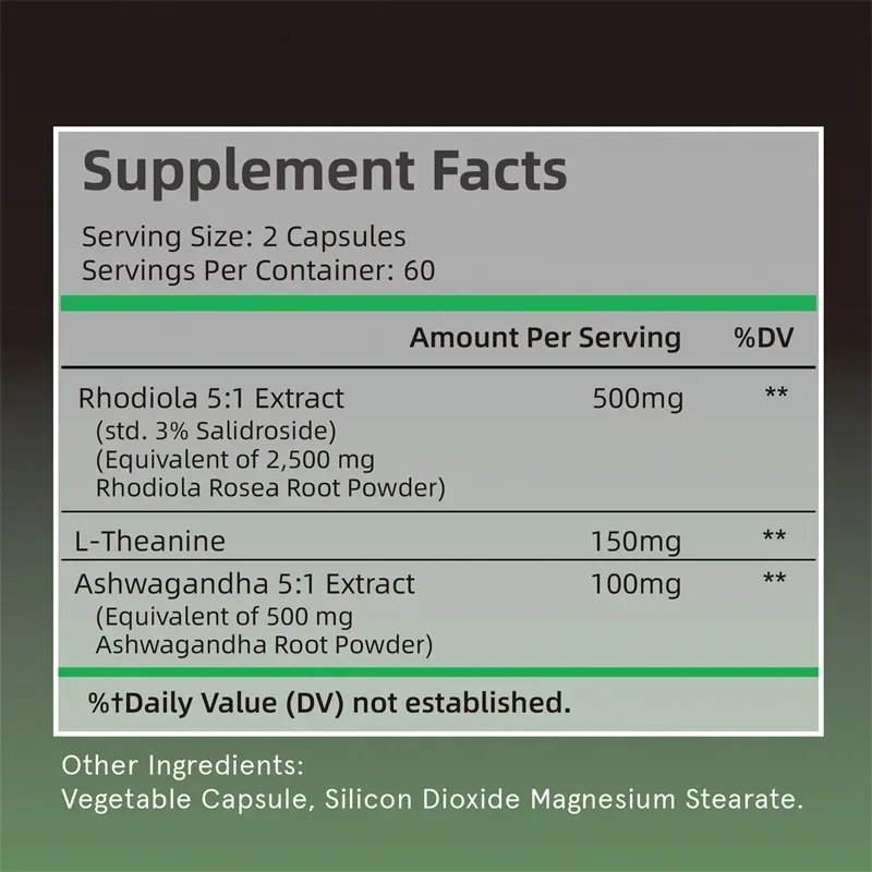 Rhodiola Rosea Capsule - Stress Relief, Energy & Mood Support, Enhance Brain Function, Non-GMO