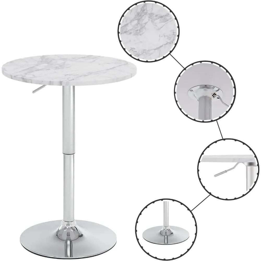 23.6" Round Bar Table, Adjustable Height Bar Table, Modern Cocktail Bar Table with MDF Top and Metal Base, Bistro Pub Table i